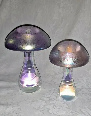 Buy Two Purple Heron Glass Mushrooms - 17 Cm And 14 Cm - Hand Crafted In UK - Boxes • 65£