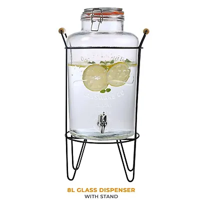 Buy 8L Glass Vintage Beverage Drinks Dispenser On Metal Stand Cocktail Jar With Tap • 24.85£
