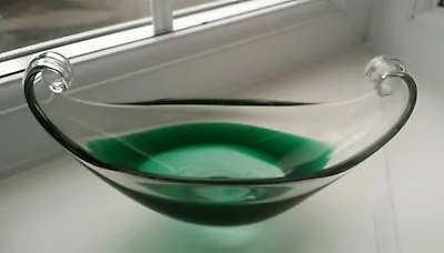 Buy Vintage Scandinavian Sculptural Green And Clear Glass Bowl • 24£