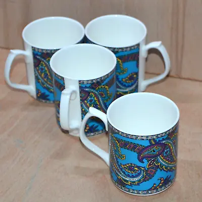 Buy Paisley Blue Coffee Mugs Vintage St Michael M&S Tea Marks And Spencer SET OF 4 • 14.20£