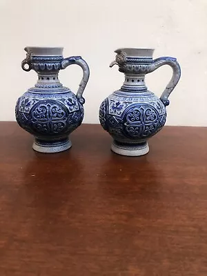 Buy Vintage German Westerwald Salt-Glazed Cobalt Blue Stoneware Decorative Jugs1890s • 25£