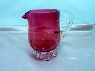 Buy Very Pretty Victorian Blown Cranberry Glass Milk Jug • 11.99£