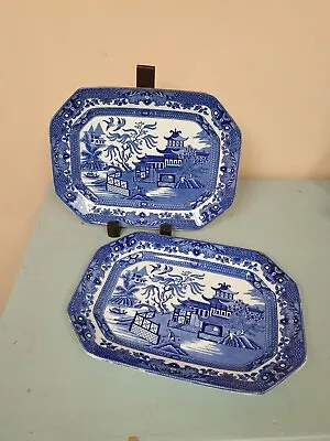 Buy Antique Burleigh Ware Willow Pair Of Small Serving Dishes, Ashets, Platters • 28£