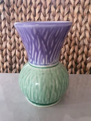Buy VINTAGE DUNOON THISTLE VASE WEST HIGHLAND POTTERY Green & Purple ANTIQUE COLLECT • 9£