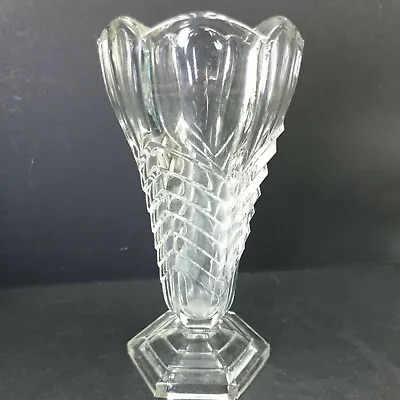 Buy Beautiful Art Deco Clear Glass Davidson Chevron Vase 6 1/2  • 9.75£