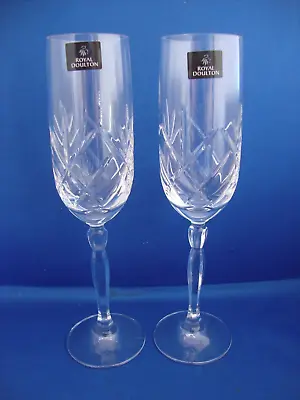 Buy 2 X Royal Doulton Crystal Daily Mail Champagne Flutes Glasses With Stickers • 24.95£
