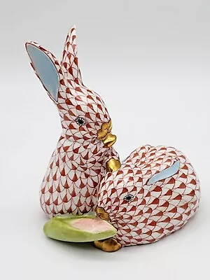 Buy Vintage #5326 Herend Rust Fishnet Rabbits W/corn Porcelain Figurine Ex.condition • 231.62£