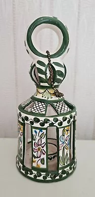 Buy Vintage Portuguese Green Floral Hanging Ceramic Garden Tealight Lantern 24 Cm • 10£