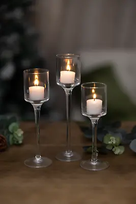 Buy Glass Candle Holder 3pc Set Christmas Votive Pillar Home Decor Staggered Xmas • 11.99£