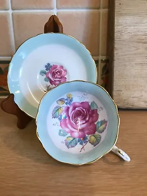 Buy Paragon Fine Bone China Cabinet Cup & Saucer - Turquoise With Pink Rose Pattern • 36£