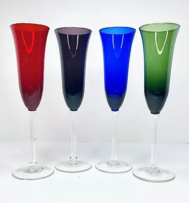 Buy Bohemian Crystal Champagne Flute Glass Set 4 Ruby Red Amethyst Cobalt Green Wine • 53.98£