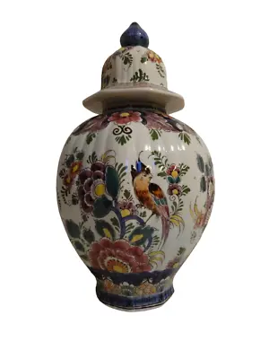 Buy Antique Velsen Delftware Polychrome Bleu Covered Vase Bird Holland Dutch Ceramic • 137.82£