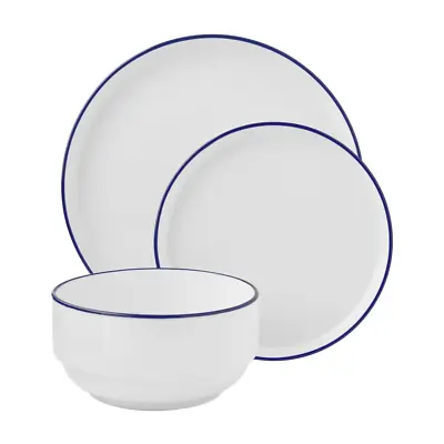 Buy 12-Piece Blue Rim Stoneware Dinnerware Set • 32.72£