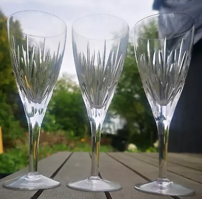 Buy 3 Vintage Stuart Crystal Lichfield Pattern White Wine Glasses 7.5 Inch Tall • 30.52£