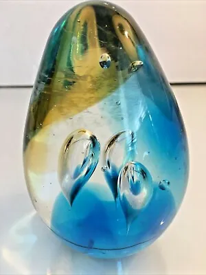 Buy Art Glass Egg Blue Controlled Bubbles Paperweight Stunning! • 24.16£