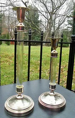 Buy Vintage MCM Silver Plated Candle Holders Glass Column Tall Candlesticks 15.75  • 80.64£