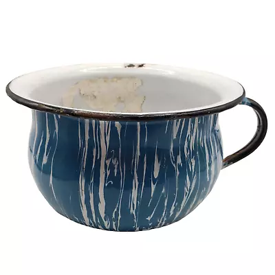 Buy Antique Blue & White Swirled Enamelware Chamber Pot Primitive Farmhouse • 24.82£