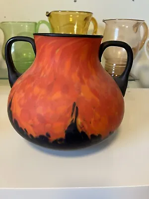Buy Art Nouveau Style Glass Daum Style Vase Urn Red Black Orange Glass • 68£