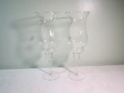 Buy Vintage Pair Of 2 Round Etched Clear Cut Glass Hurricane Chimney Candle Holders • 28.59£