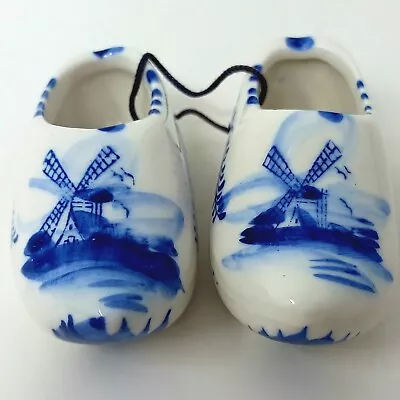 Buy Vintage Delft E H Pottery Blue White Dutch Windmill Ceramic Clogs Shoes Holland • 8£