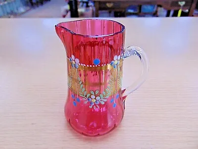 Buy Beautiful Antique Cranberry Glass Small Enameled Jug • 25£