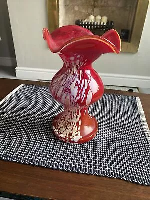 Buy Statement Red Art Glass Vase - Mottled Effect - White Lilac Yellow Vintage 23cm • 10£