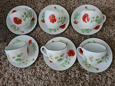 Buy 6 X Royal Worcester Fine Porcelain  Cups & Saucers Tableware Poppy • 14.99£
