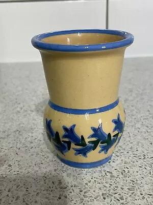 Buy Small Yellow Pottery Vase With Blue Bellflowers D502 • 12.95£