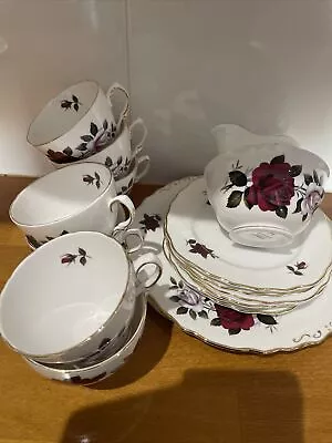 Buy 17 Pieces Vintage COLCLOUGH Amoretta Rose Bone China Tea Set Red Red Rose Trio • 25£