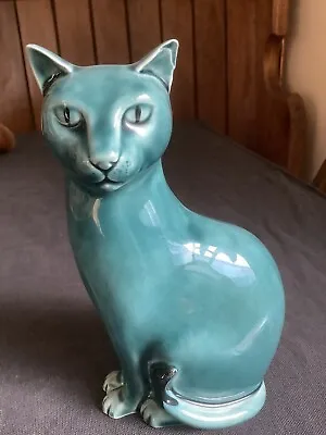 Buy Vintage Poole Pottery Teal Blue Sitting Siamese Cat Figurine 17cm • 5£