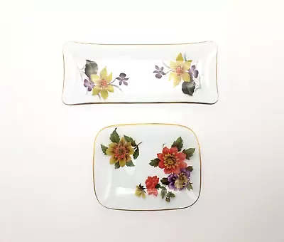 Buy Pair Vintage Chance Glass Decorative Rectangular Floral Plates • 3.50£