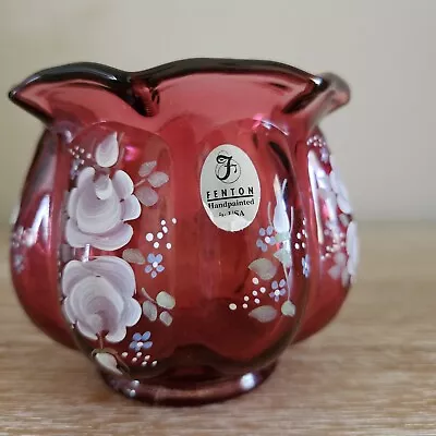 Buy Fenton Hand Painted J Dowler Flowers Cranberry Glass Vase Bowl 3.5  High • 33.69£