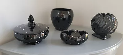 Buy Bagley Vintage/art Deco Set~4 Glass Black & White Polka Dot Assorted  Pots/vases • 21.99£