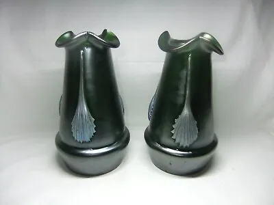 Buy Kralik Jugendstil Vase Pair Glass Claw Fan Iridescent Green Art Nouveau C1900 • 149.99£
