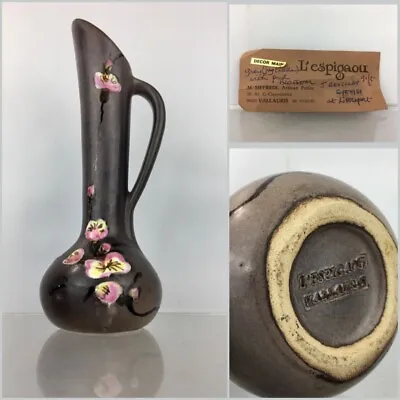 Buy Vintage L’espigaou Vallauris Studio Pottery Handled Bud Vase Blossom Jug Label • 17.99£
