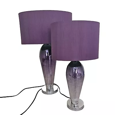 Buy Next Table Lamps X 2  Ombre Purple Crackle Glaze Effect Glass 18.5  & 22  • 65£