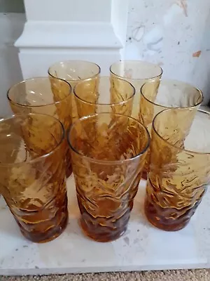 Buy Vintage Amber Drinking Glasses 8 In Set From 1970s. Collectable. • 32£