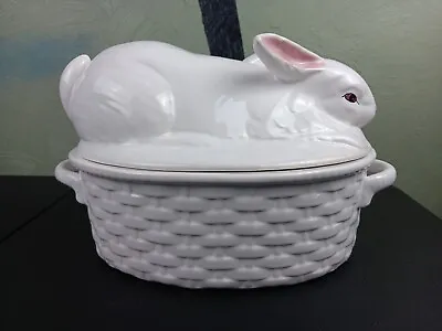 Buy Bordallo Pinheiro Portugal White Ceramic Serving Tureen Easter Bunny On Basket • 78.42£