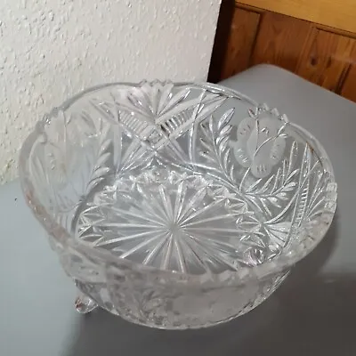Buy Large & Heavy Lead Crystal Glass 3 Footed Fruit Bowl - 19cm Diameter • 9£