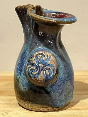 Buy Colm De Ris Irish Pottery Vase Blue Brown Drip Glaze Asymmetrical Celtic Design  • 25£