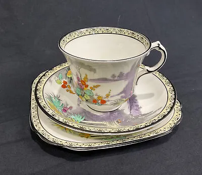 Buy Vintage Abbey Fenton Bone China Art Deco Hand Painted Trio Cup Saucer Side Plate • 19.50£