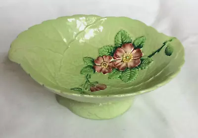 Buy Vintage Carlton Ware Australian Design Green Leaf Shaped Wild Rose Pedestal Dish • 4£