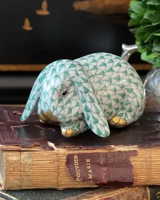 Buy Precious Herend Green Fishnet Lop Ear Rabbit Bunny Hare 24K Table Figure 3.25” • 323.69£
