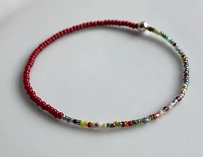 Buy Petite Red Multicolour Stretchy Glass Seed Beaded Boho Friendship Bracelet • 2.85£