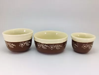 Buy Oxford Ware Pottery Bowls Set Of 3 Snow Flower Cream Brown USA Vintage • 21.68£