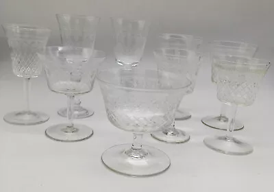 Buy Collection Of 9 X Fine Victorian Engraved Drinking Glasses • 35£
