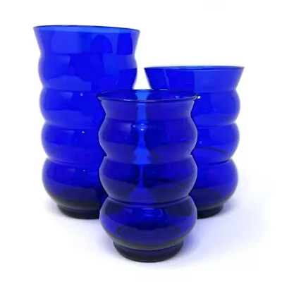 Buy 3 HARPO Tumblers Louie Glass Co. Cobalt Blue Vase Art Deco Graduated Sizes VTG • 26.85£