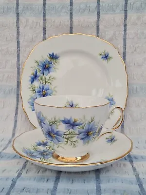 Buy Vintage Colclough Blue Nigella Flower Bone China Teacup Saucer Plate Trio • 7.99£