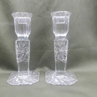 Buy 2 Vintage Candle Holders Bohemian Crystal Cut Clear Glass Pinwheel Tapered • 18.78£