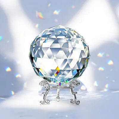 Buy Hisredsun 3.15  Cut Glass Crystal Prism Ball With Metal Stand - Clear/Silver J14 • 14.99£